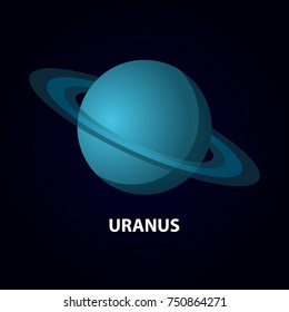 Uranus Icon on Space Background. Planet of the Solar System. Vector Illustration. Flat Style. Graphic Design for Education Classes, Study Books, Planetarium, Flayers, Banners, Posters, Cards.
