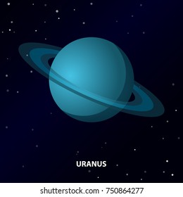 Uranus Icon on Space Background. Planet of the Solar System. Vector Illustration. Flat Style. Graphic Design for Education Classes, Study Books, Planetarium, Flayers, Banners, Posters, Cards.