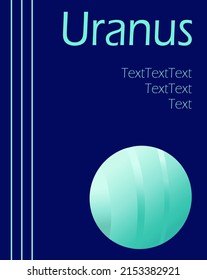 Uranus. Illustration for book cover or decoration for invitation card with ice gas giant planet on dark blue background.