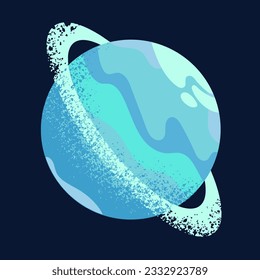 Uranus in outer space. Planet ball, sphere in cosmos. Celestial globe, planetary body with rings in universe. Isolated flat vector illustration