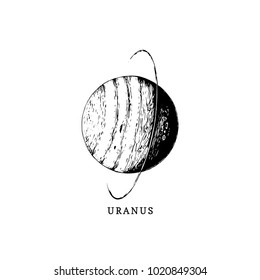 Uranus planet image on white background. Hand drawn vector illustration.