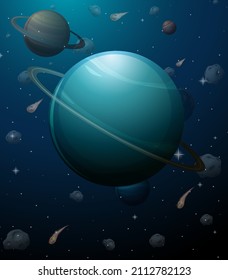 Uranus planet on space background illustration