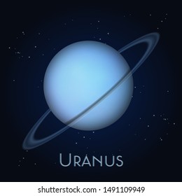 Uranus planet with orbit circle on black background. Isolated solar system sphere in space. Universe, cosmos and astronomy, outer space theme. Cosmic icon or sign. Planetarium