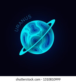 Uranus. Planet in paper cut style. Vector