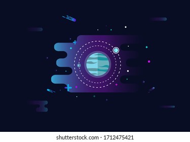 Uranus planet is the seventh planet from the Sun. is blue and has the coldest temperature among all planets,vector illustration,flat design of Uranus planet, using for banner, background,and wallpaper