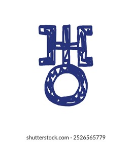 Uranus planet symbol pictogram. Horoscope vector sign. Hand drawn sketch. Blue pen or marker drawing. Primitive kids picture