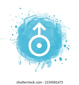 Uranus planet symbol. Vector white sign on watercolor blot. Astrological calendar. Zodiacal horoscope. Outline illustration. Jyotisha. Hinduism, Indian or Vedic astrology
