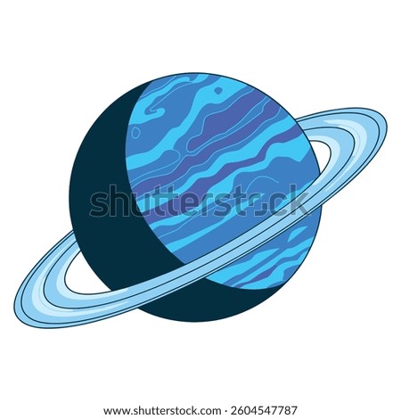 Uranus planet vector illustration in cartoon style. Simple flat design with light blue tones and subtle rings, isolated on a white background.