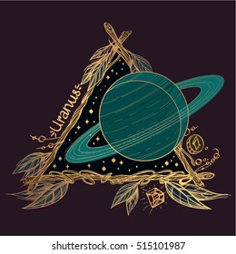 Uranus. Planets and stars of Solar system. Symbols for astronomy and astrology.