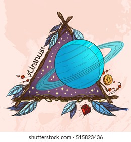 Uranus. Planets and stars of Solar system. Symbols for astronomy and astrology.