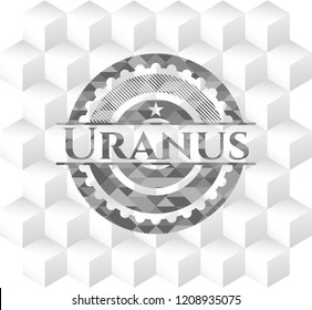 Uranus realistic grey emblem with cube white background