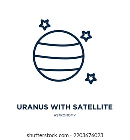 uranus with satellite icon from astronomy collection. Thin linear uranus with satellite, space, orbit outline icon isolated on white background. Line vector uranus with satellite sign, symbol for web