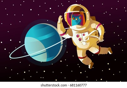 uranus solar system planet and cute astronaut