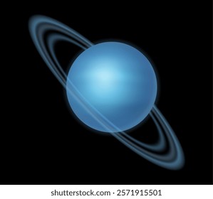 Uranus solar system planet isolated on black background. Cartoon style vector illustration. Space galaxy universe texture. Futuristic surface with nebula, cosmos planet of solar system