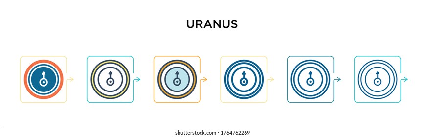 Uranus vector icon in 6 different modern styles. Black, two colored uranus icons designed in filled, outline, line and stroke style. Vector illustration can be used for web, mobile, ui