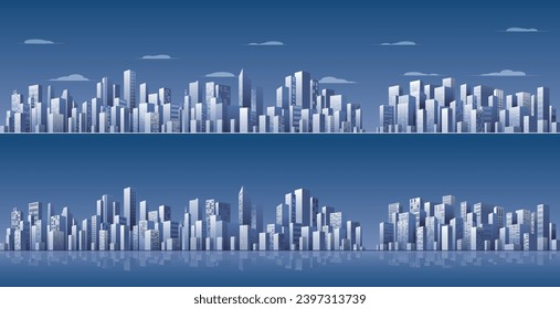 Urban Abstract of business district. Horizontal banner, background cityscape. City buildings Panorama in frat style, header images for web. Vector illustration simple geometric