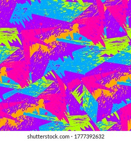Urban abstract geometry patterns with grunge spots on the seamless backdrop.