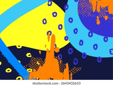 Urban abstract graffiti background with splash paint, curved lines, and vibrant color mix of blue, yellow, and orange. Perfect for streetwear and digital artwork.