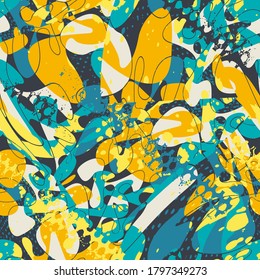 Urban abstract pattern with wave shapes, grunge spots on the seamless backdrop.
