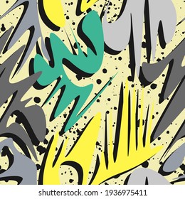 Urban abstract seamless artwork with wave hand drawn pattern, geometry wave shapes and dots