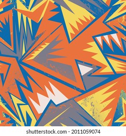 Urban abstract seamless pattern with curved geometry elements and spots