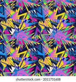 Urban abstract seamless pattern with curved geometry elements and spots