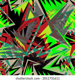 Urban abstract seamless pattern with curved geometry elements and spots