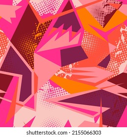Abstraktes urbanes, nahtloses Muster mit gekrümmten Geometrieinstrumenten, Punkte für Sporttextilien, Textur, Bekleidung
