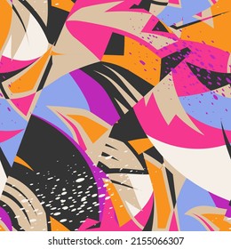 Urban abstract seamless pattern with curved geometry elements, dots for sport textile, texture, apparel