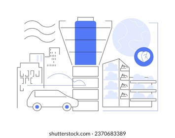 Urban air purification abstract concept vector illustration. Purifier for urban air usage, ecology environment and industry, modern city filtration system, planet saving abstract metaphor.