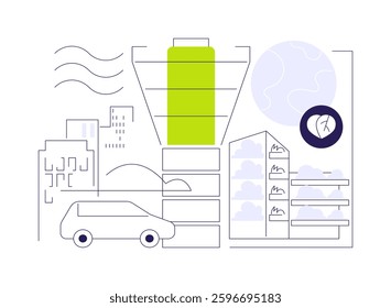 Urban air purification abstract concept vector illustration. Purifier for urban air usage, ecology environment and industry, modern city filtration system, planet saving abstract metaphor.
