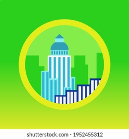 Urban architecture app icon with buildings Bank, Hotel, Courthouse, Hospital, town house, museum, vector illustration design green layout 