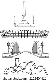 arquitectura urbana de Belo Horizonte, Minas Gerais, Brasil. Pirulito de Praça Sete, Estadio Mineirão, Iglesia de Pampulha y Viaducto de Santa Tereza