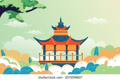 Urban architecture Chinese style tourist attractions illustration holiday travel background