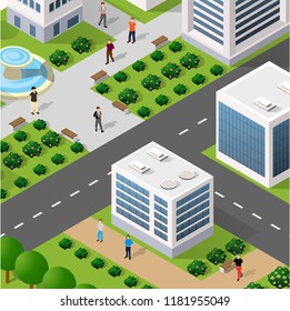Urban architecture intelligence area with streets, houses and trees. The landscape of urban infrastructure.