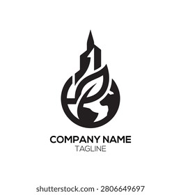 Urban Architecture logo showcases a dynamic city skyline rising from organic leaf forms, merging structural integrity with environmental consciousness for forward-thinking design firms. This striking Urban Architecture logo serves as a powerful symbol for construction companies, sustainable developers, or urban planning agencies aiming to highlight both innovation and eco-friendly practices.