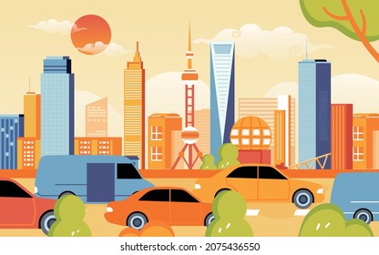 Urban architecture scenery illustration street traffic road tourist attraction Poster