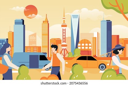 Urban architecture scenery illustration street traffic road tourist attraction Poster