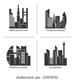Urban architecture vector set. City skyscrapers silhouette abstract collection