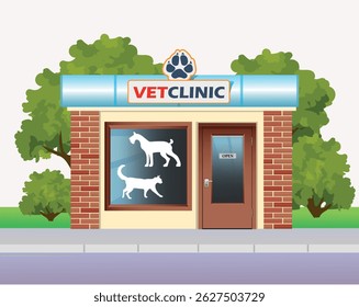 Urban architecture. Veterinary clinic building. Vector flat illustration