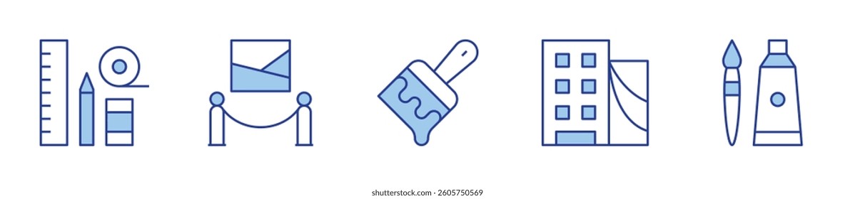 urban art, art, tools, exhibition, brush. Art Icon vector illustration. Line Duotone style. Editable stroke.