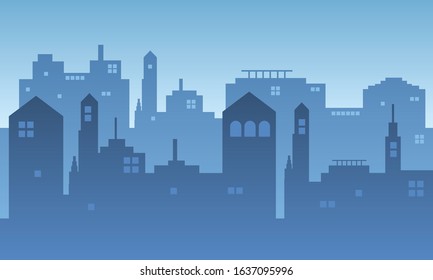Urban atmosphere in the morning with many buildings