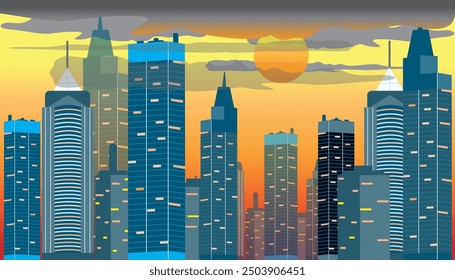 urban background and buildings at sunset