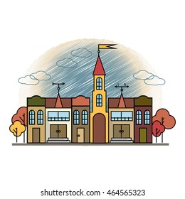 Urban background. City flat line art illustration.
