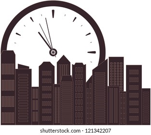 urban background with clock and place for text