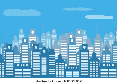 urban background flat style in blue tones. Vector