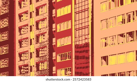 Urban background with office building. Modern city architecture illustration in colorful artsy style.