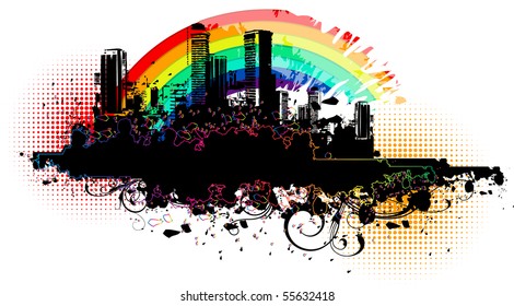 Urban banner with a rainbow