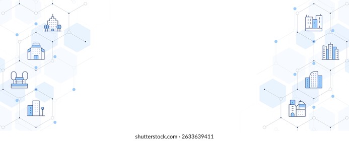 Urban Banner Vector Illustration with Two-sided Icon Style. Line Duotone icon. Containing. office, building, park, buildings, skyscraper, city.