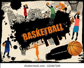 Urban basketball grunge background, vector illustration